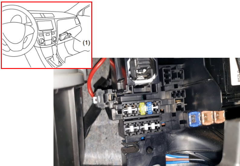 Расположение правого блока предохранителей в салоне Suzuki Kizashi