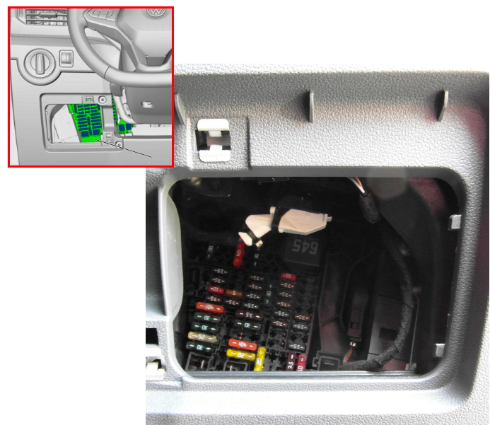 Расположение блока предохранителей в салоне VW T-Cross