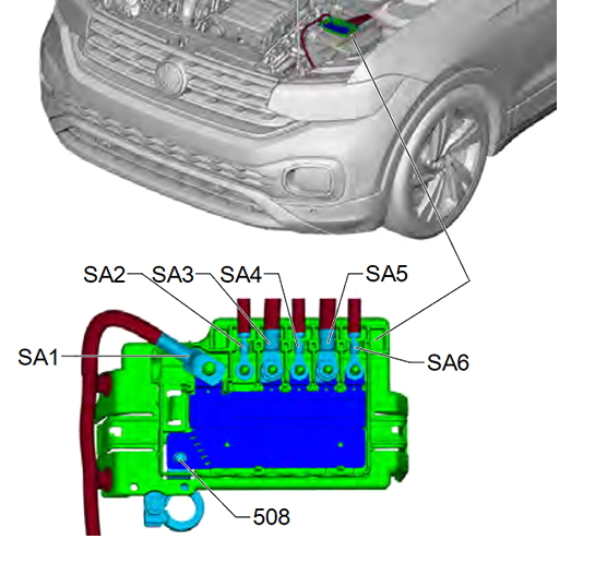 Схема предохранителей на аккумуляторе VW T-Cross