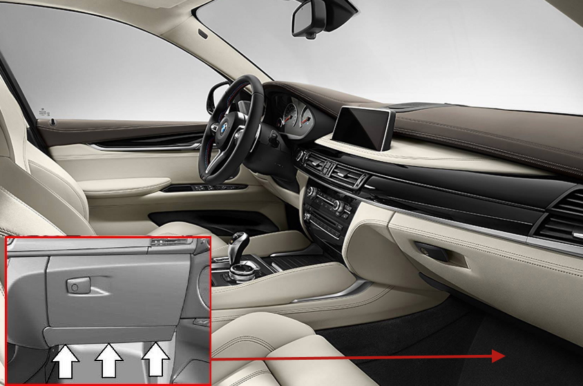 Расположение блока предохранителей в салоне BMW X6 F16