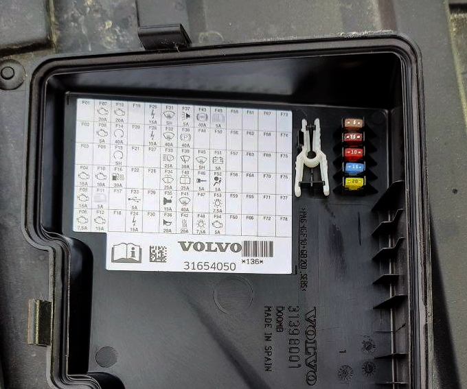 Диаграмма на крышке блока под капотом Volvo S60