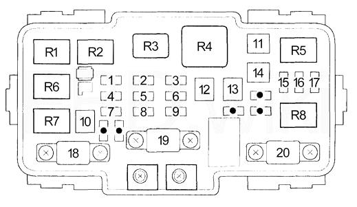 Схема блок предохранителей и реле под капотом Хонда Цивик 7