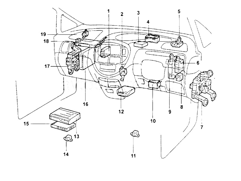 Расположение блоков предохранителей в салоне Toyota Estima