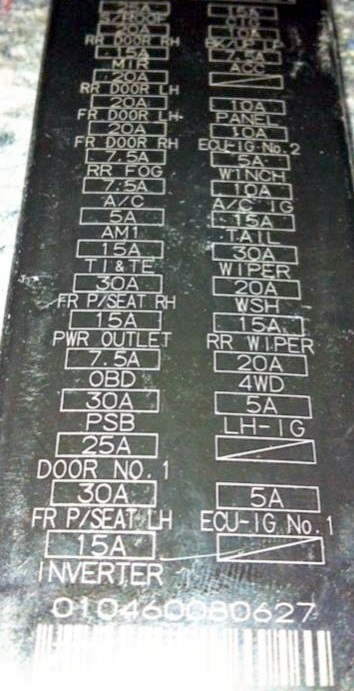 Схема с крышки блока предохранителей Toyota Land Cruiser 200