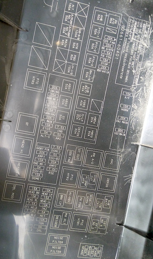 Схема с крышки подкапотного блока Toyota Land Cruiser 200