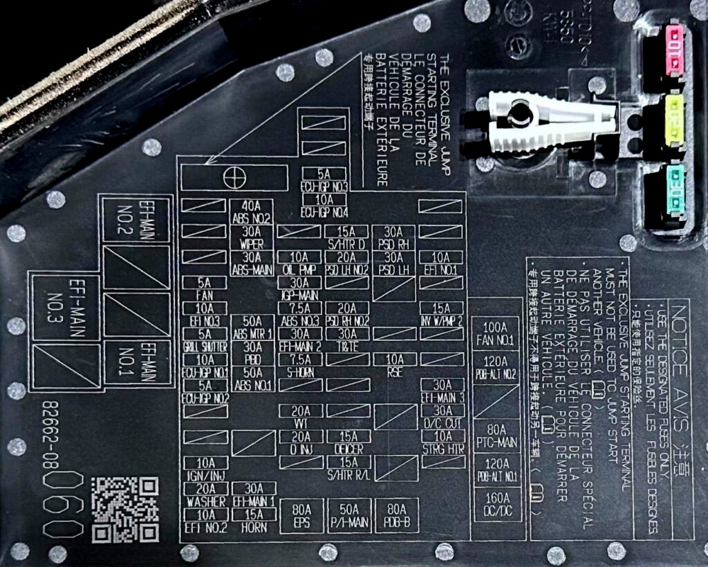 Схема блока под капотом Тойота Сиенна