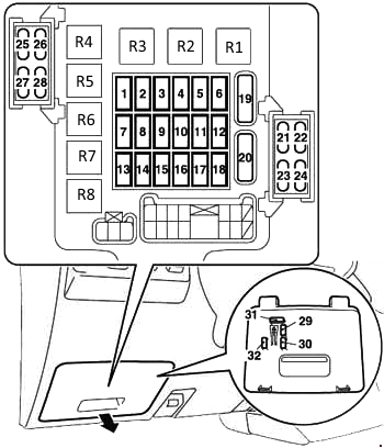 Схема блока в салоне поджеро 4