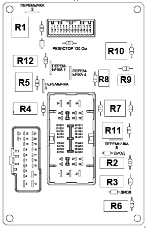 Схема блока в салоне с обратной стороны