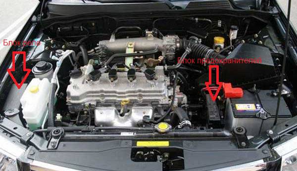 Схема расположения блоков под капотом