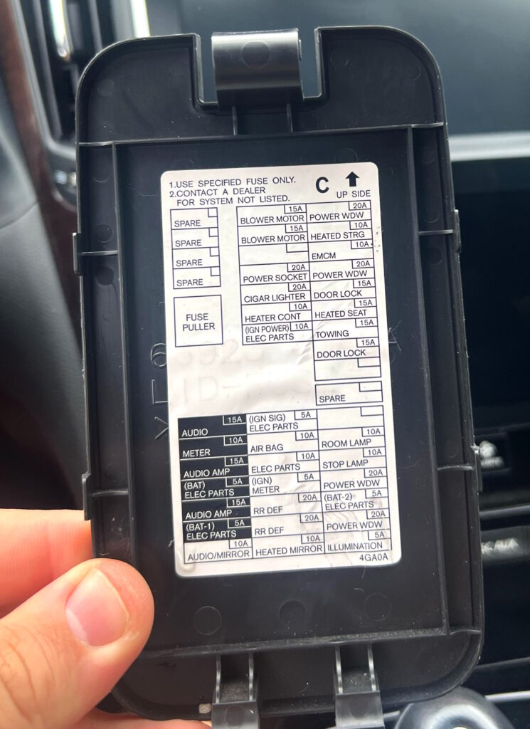 Схема предохранителей на крышке блока салон Infiniti Q50