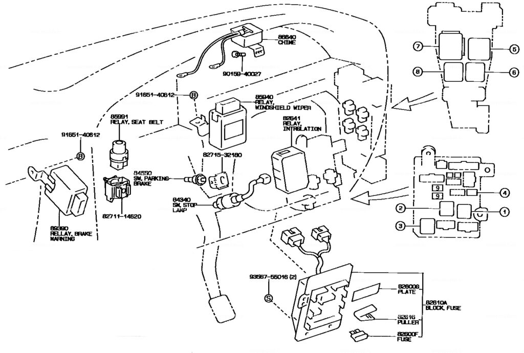 Схема расположения реле